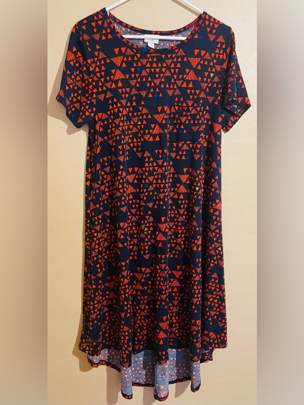 LuLaRoe Navy Dress with Red Triangle Motif